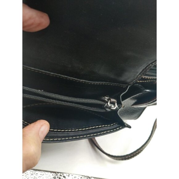 Vintage Black Brighton Leather Crossbody Bag With Brown Croc Embossed Flap & Adj - Picture 5 of 16